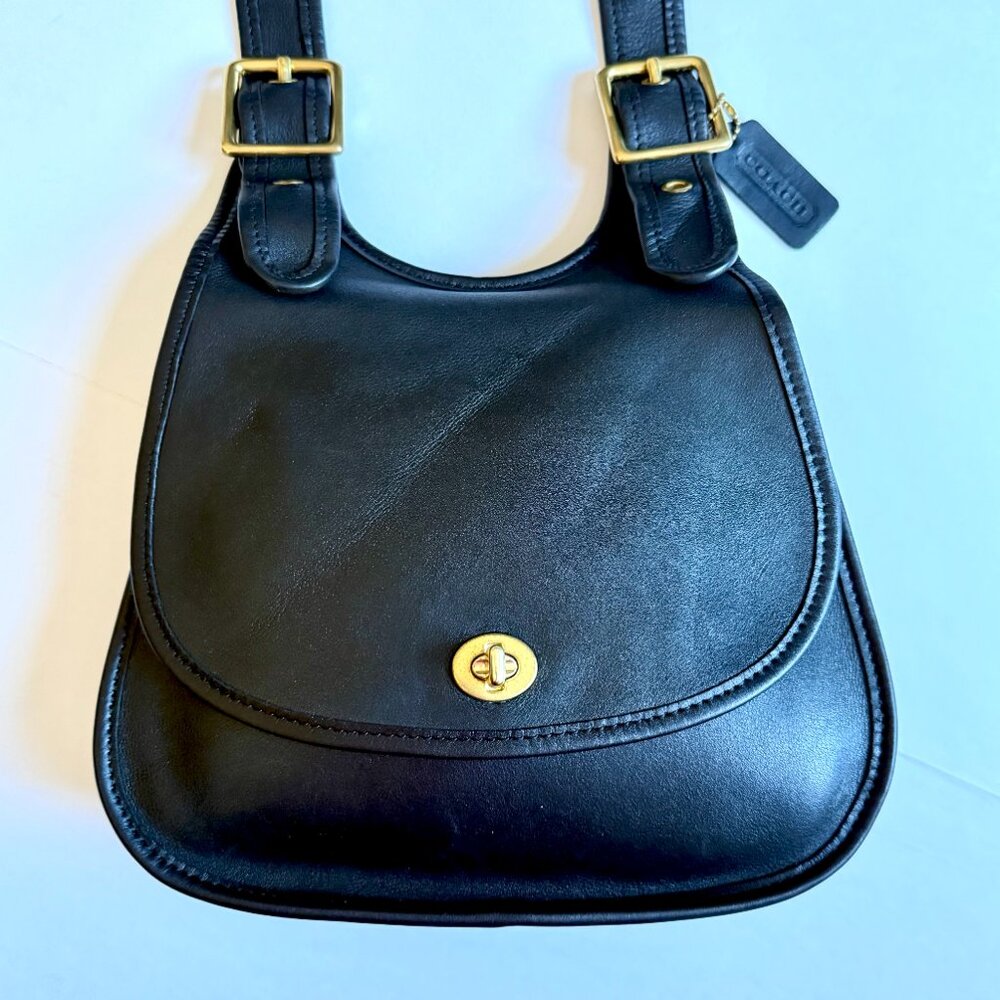 Vintage 90's Coach Crescent Berkeley Saddle Bag Black Leather Brass 9988 - Picture 2 of 12
